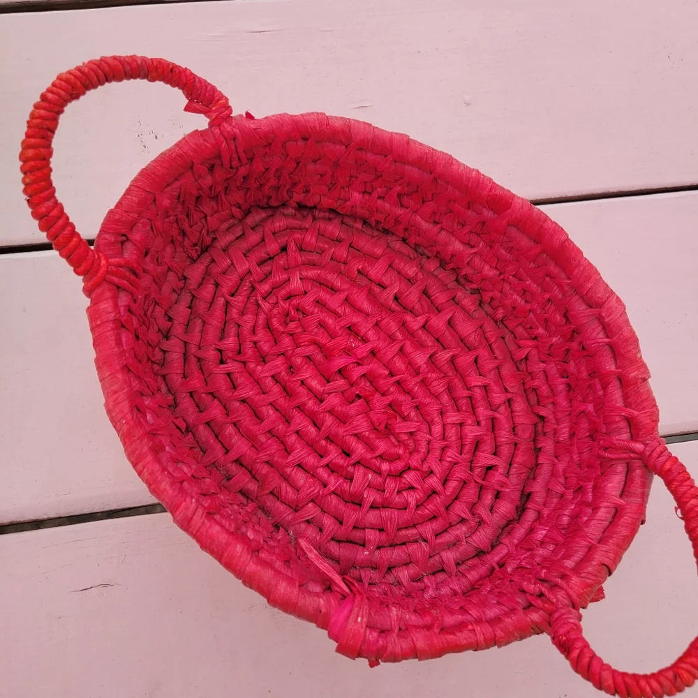 Dyed 2-Handled Basket & 6 NWT Mini Bamboo Baskets ~ Cute & Colorful!